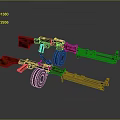 Detailed Design Of Military Machine Guns With Red Components And Wheels
