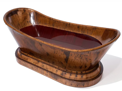 Wooden Bathtub With Natural Wood Grain Brown Exterior And Deep Red Interior Base 3d model