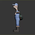 Cartoon Style Game Movie Character In Blue Uniform With Green Backpack And Outstretched Arms