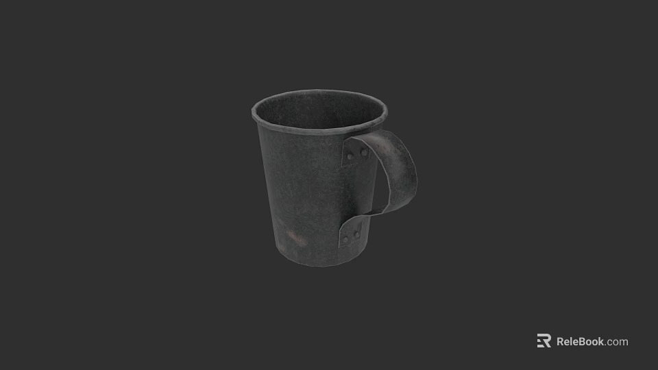 Black Metal Mug With Handle And Textured Surface On Dark Background 3d model