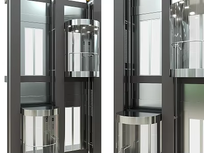Modern Elevator Structure with Metal Frame Glass Cabin and Stainless Steel Decorative Elements 3d model