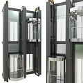 Modern Elevator Structure with Metal Frame Glass Cabin and Stainless Steel Decorative Elements 3d model