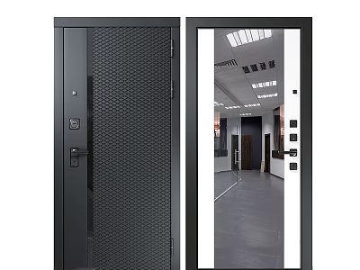 Black Swing Door With Mesh Design And Glass Panel For Interior Use 3d model