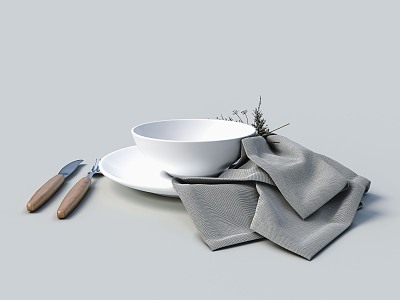 Modern Tableware Knife and Fork Napkin Dish 3d model