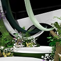 Modern Garden Landscape Design With Green Plants Flowers White Backdrop And Black Letter Decoration