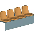 Yellow Public Chairs on Stepped Blue Platforms Arranged in Two Rows 3d model