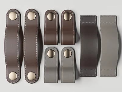 Stylish Leather Handles In Brown And Gray With Metal Accents And Modern Designs 3d model