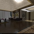 Luxury Sales Office Interior With Chandelier Sofa Wooden Floor And Decorative Wall Art
