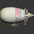 Pastel Colored Space Exploration Hot Air Balloon with White Beige Pink Green Panels and Basket