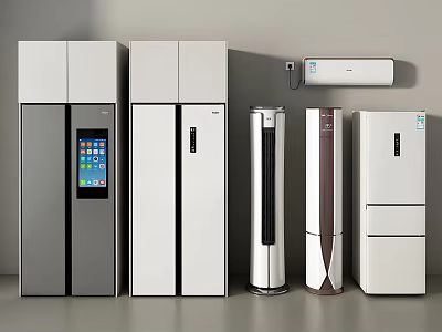 Modern Kitchen Interior Featuring Multiple Refrigerators And Freezers In Various Styles 3d model