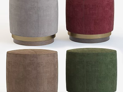 Modern Round Upholstered Stools with Gold Metal Base in Four Colors 3d model