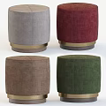 Modern Round Upholstered Stools with Gold Metal Base in Four Colors 3d model