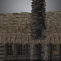 Rustic Log Cabin With Thatch Roof Stone Chimney Log Walls And Wooden Windows