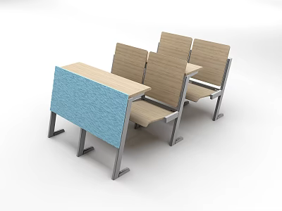 Wooden Desk With Blue Panel And Metal Frame For Study And Work Space 3d model