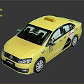Shiny Yellow Taxi Sedan With Black Trim Windows And TAXI Sign