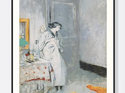 Vintage Portrait Painting of Robed Female Figure in Room With Dressing Table Mirror and Lamp 3d model