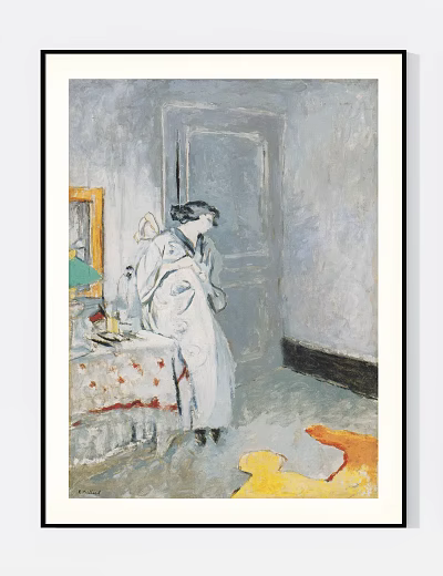 Vintage Portrait Painting of Robed Female Figure in Room With Dressing Table Mirror and Lamp 3d model