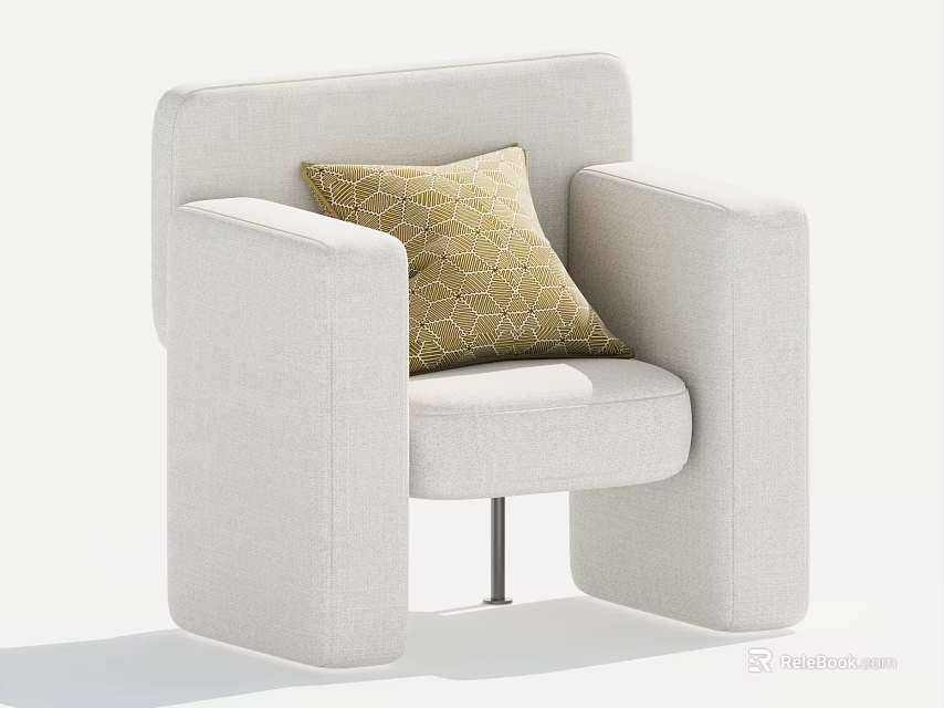 Modern Light Colored Fabric Armchair With Yellow Geometric Pattern Pillow 3d model