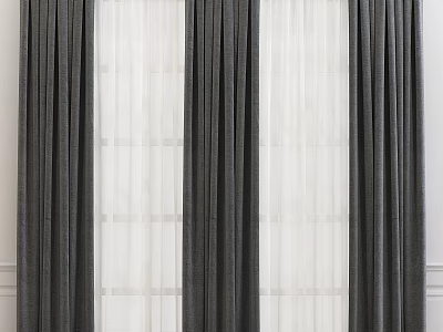 Dark And White Double Layer Curtains With Sheer Panels And Pleated Design 3d model