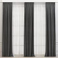 Dark And White Double Layer Curtains With Sheer Panels And Pleated Design 3d model