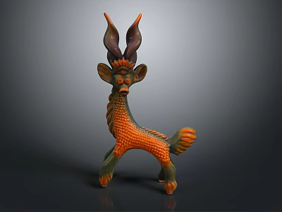 Mythical Game Movie Character With Orange Green Body Unique Horns And Scaly Texture 3d model