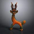 Mythical Game Movie Character With Orange Green Body Unique Horns And Scaly Texture