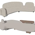 Modern Curved Sectional Sofa With Linen Fabric And Wooden Side Table