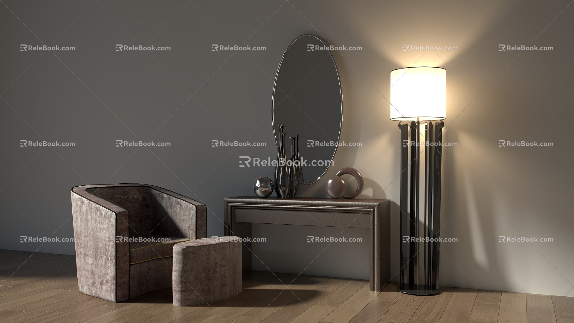 Single sofa vanity mirror floor lamp 3d model