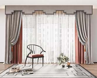 New Chinese Curtain Fabric Curtain Gauze Curtain 3d model