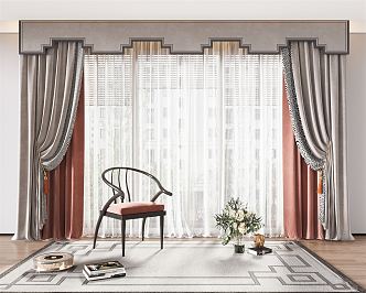 New Chinese Curtain Fabric Curtain Gauze Curtain 3d model