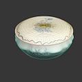 Elegant Porcelain Dinnerware Set with Blue and White Floral Pattern Lid and Scalloped Edge Design