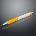 Yellow and White Sleek Ballpoint Pen with Reflection on Black Background 3d model
