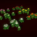 Vibrant Cartoon Scene With Various Colored Flowers White Pink Yellow Red And Green Leaves