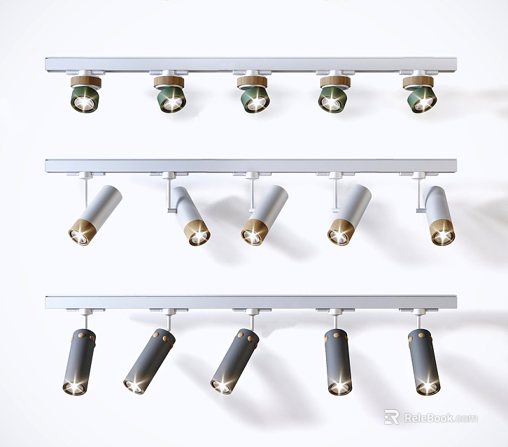 Sleek Track Mounted Downlights And Spotlights In Various Styles For Modern Lighting Design 3d model 