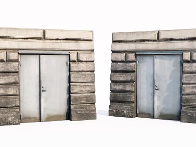 Stone Entrance Gates with Double Door Design and Striped Stone Facade in Classic Architectural Style 3d model