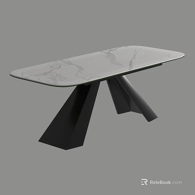 Oval Marble Top Dining Table With Unique Black Geometric Legs Design 3d model