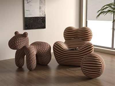 Cozy Lazy Sofa With Striped Design Animal Shaped And Chair Style For Living Room 3d model