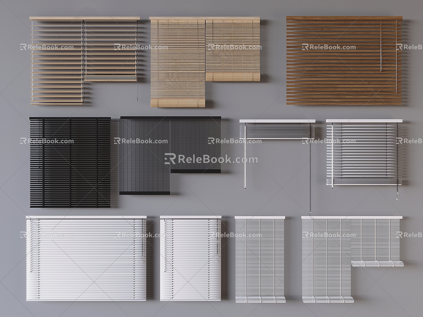 Black venetian blinds Roller blinds Lifting blinds Curtain draw blinds Antique venetian blinds 3d model