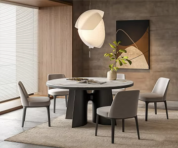 Modern Simple Dining Table and Chair Round Table and Chair Round Dining Table and Chair Dining Chair Chandelier 3d model