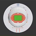 Large Circular Playground Equipment Structure With Red Seats Green Area Orange Track And White Roof