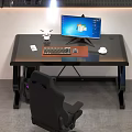 Modern Gaming Desk With Computer Monitor Headphones RGB Lighting And Wall