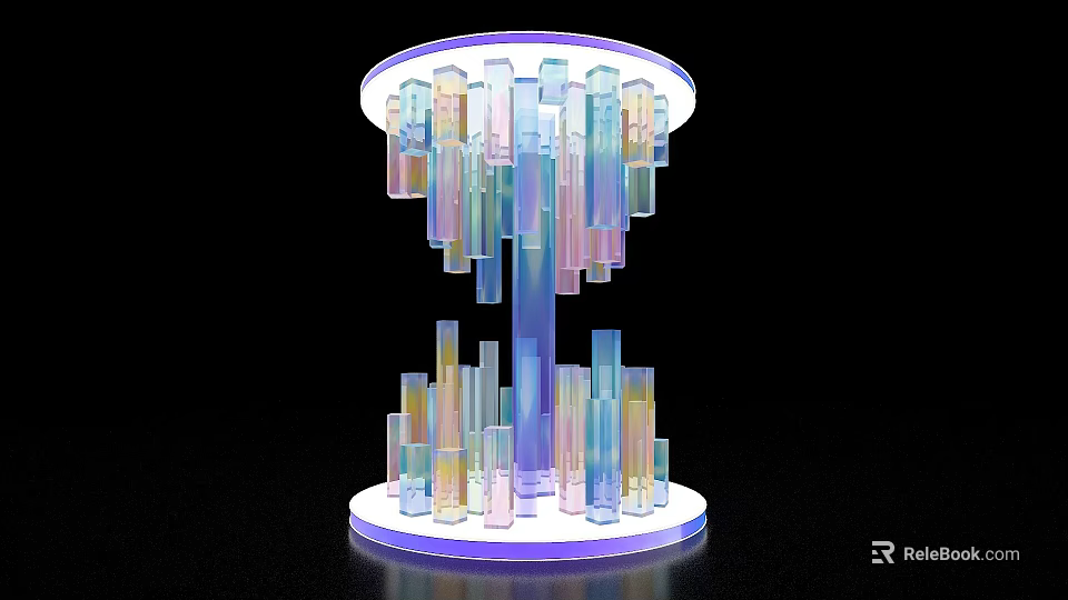 Modern Display Island With Colorful Illuminated Columns And Sculptural Circular Design 3d model 