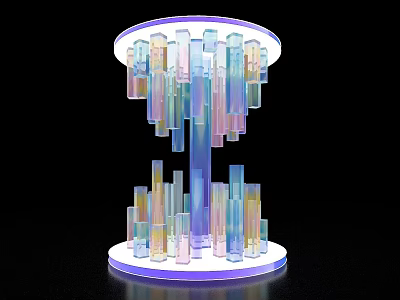 Modern Display Island With Colorful Illuminated Columns And Sculptural Circular Design 3d model