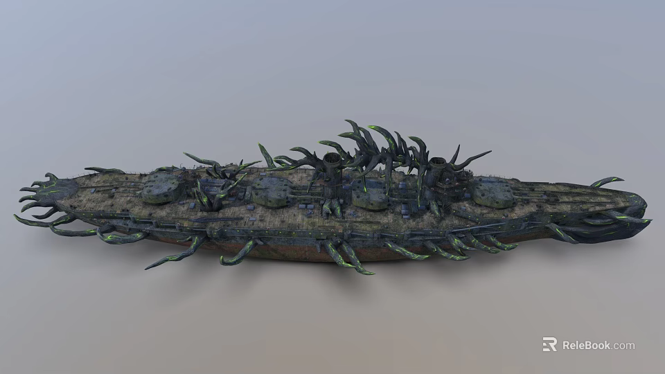 Dark Spiked Warship Exterior Design With Armored Plates And Mechanical Protrusions 3d model 