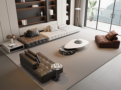 Modern Luxury Living Room Sofa Coffee Table Set With Area Rug And Floor Lamp 3d model