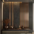 Luxury Foyer Hallway Design With Dark Marble And Brass Accents