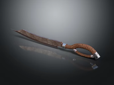Handcrafted Bladed Weapon With Braided Leather Handle And Metallic Blade 3d model