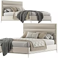 Modern Double Bed With Upholstered Headboard Soft Pillows And Gray Blanket
