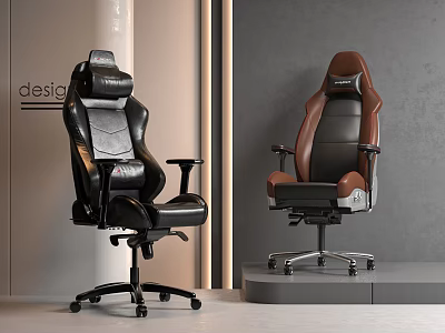 Modern Ergonomic Gaming Chairs With Black And Brown Leather Design And Wheels 3d model