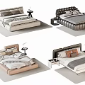 Modern Double Beds Featuring Upholstered Headboards And Nightstands In Various Styles 3d model